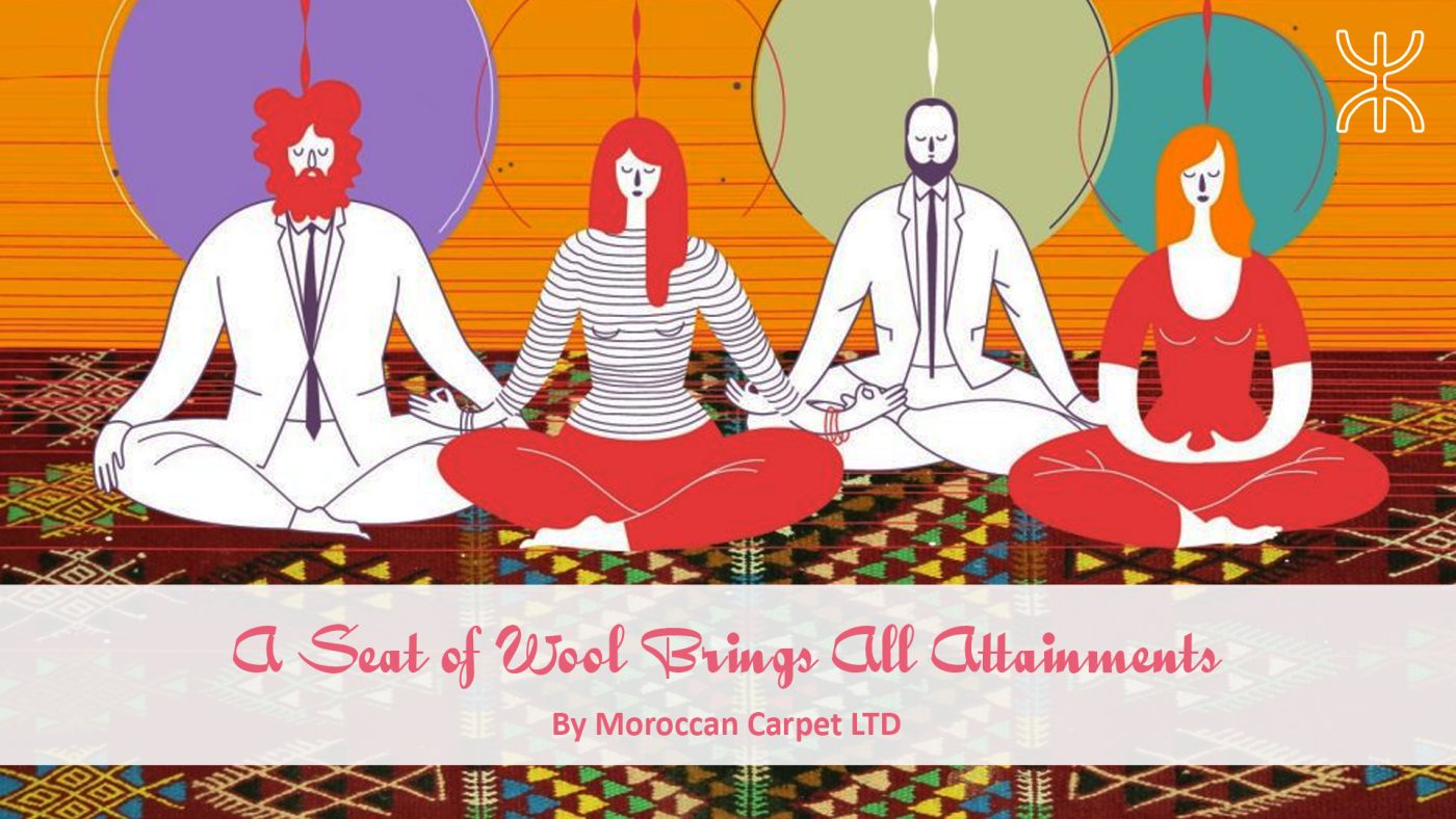 three women sitting in a yoga pose with the words, ' a soul of my own '. 04 – A seat of wool brings all attainments 01