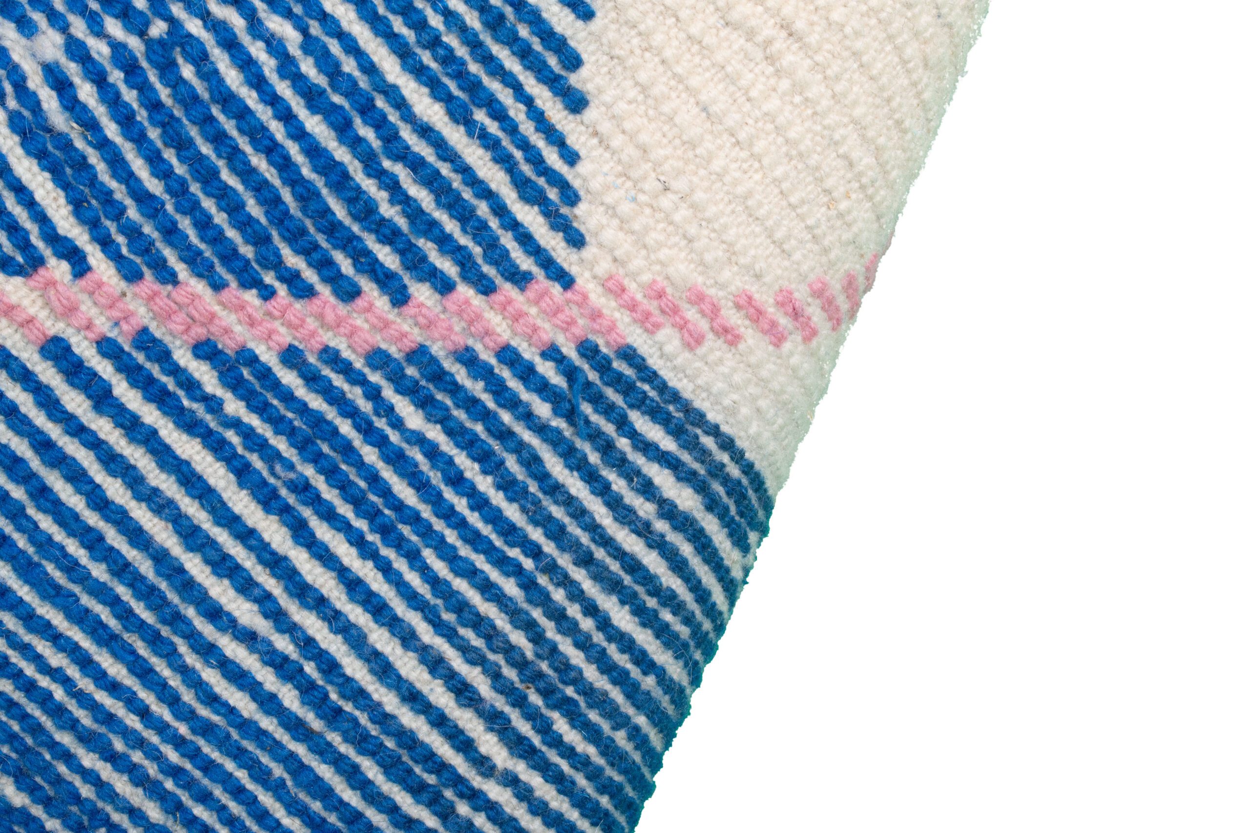 a close up of a blue and white moroccan rug. VIN071_W-40_OR-26_BL-03_PN-92 (9)