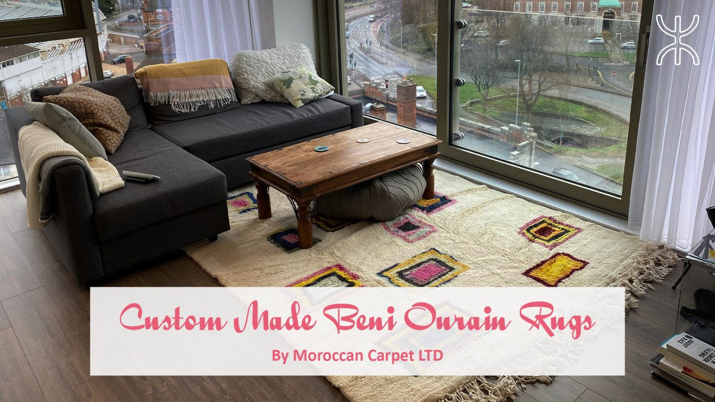 a living room with a couch and a coffee table. Where To Get Fully Custom Made Beni Ourain Rugs 01.1