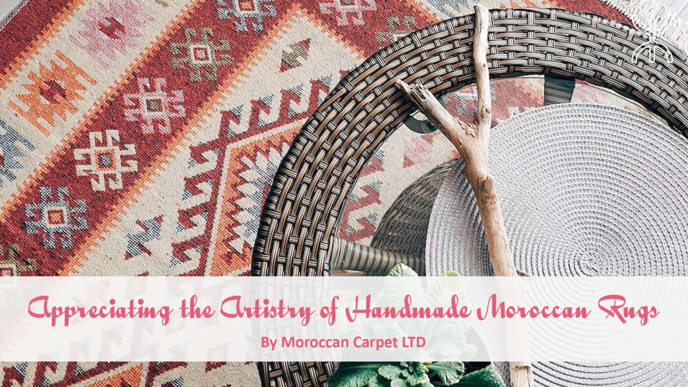 a woman laying on a rug with the words, spring the art of handwoson rugs. Appreciating the Artistry of Handmade Moroccan Rugs