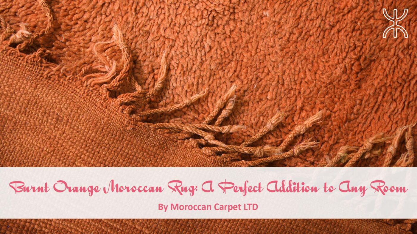 a brown moroccan rug with the words, how to clean your rug. Burnt Orange Moroccan Rug A Perfect Addition to Any Room 01