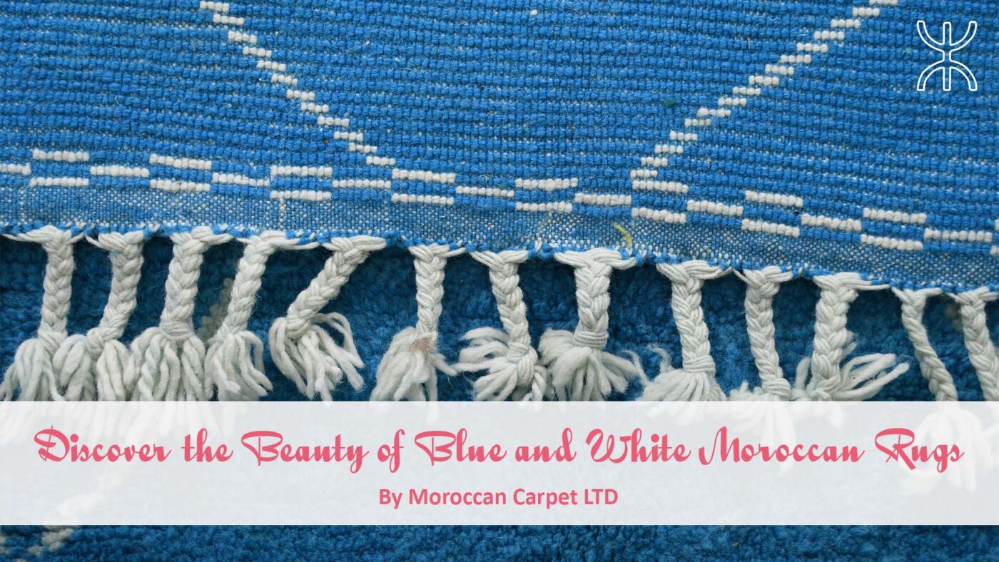 a blue and white rug with fringe fringes. Discover the Beauty of Blue and White Moroccan Rugs 01