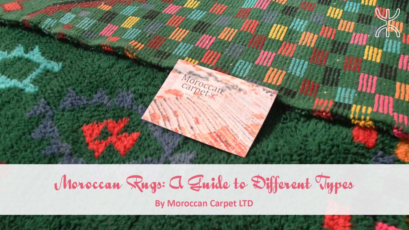 a green and red moroccan rug with a tag on it. Moroccan Rugs A Guide to Different Types 01
