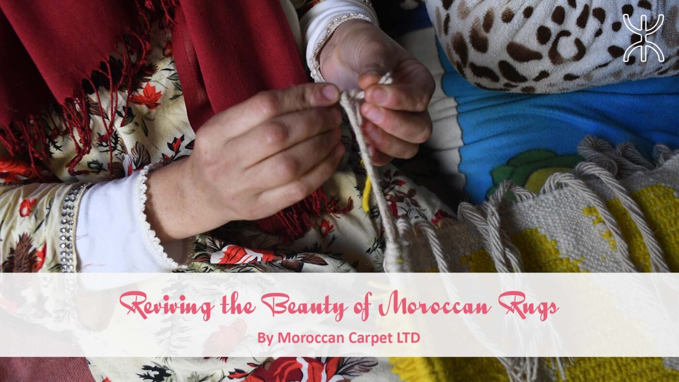 a woman is knitting a moroccan rug with a needle. Reviving the Beauty of Moroccan Rugs 01