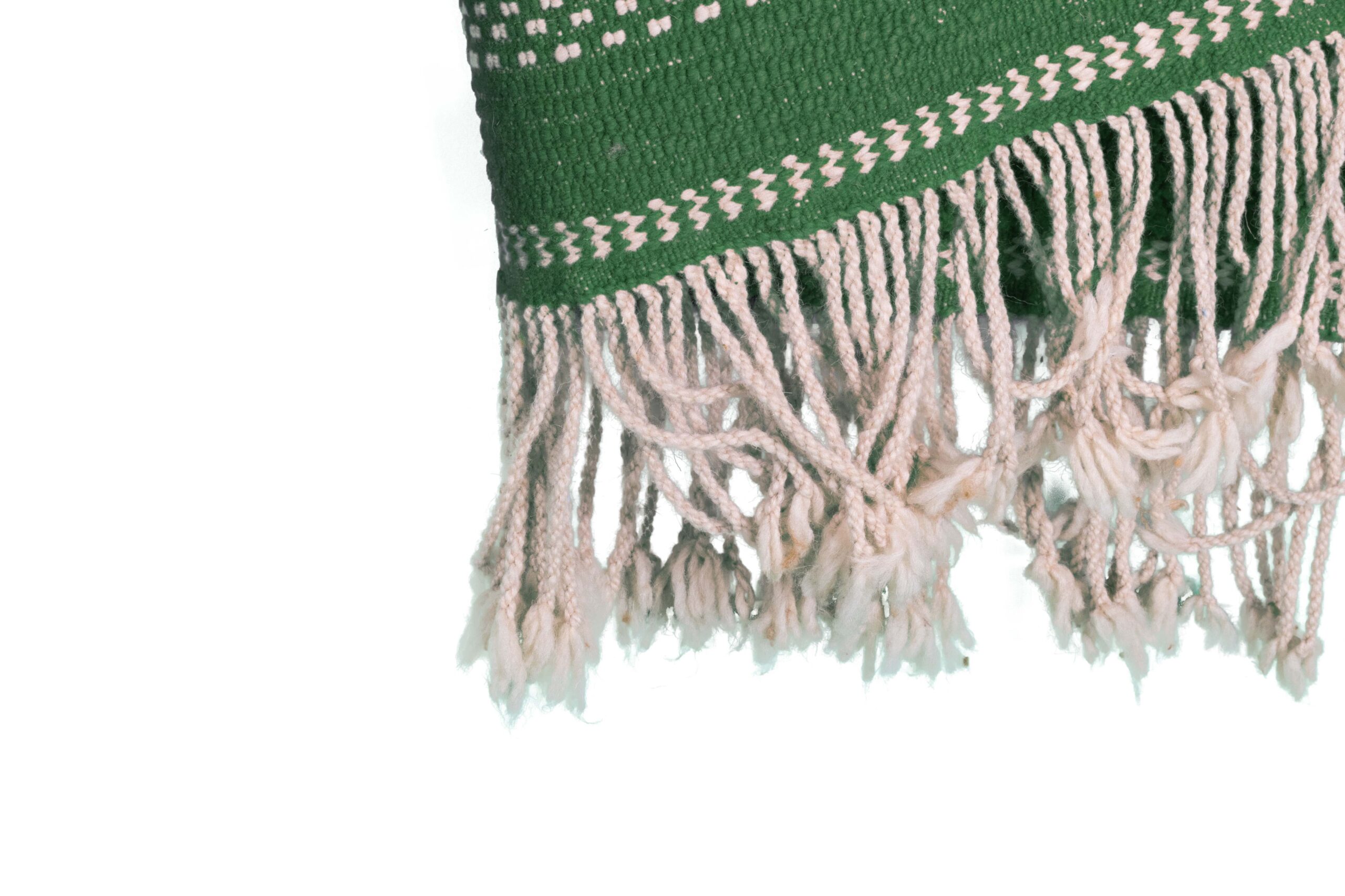 a green and white moroccan rug with fringes. VIN0183_GR-10_W-40 (10)