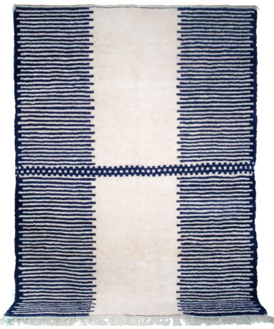 a blue and white striped rug with fringe fringes. VINA034-W-40_BL-01 (1)