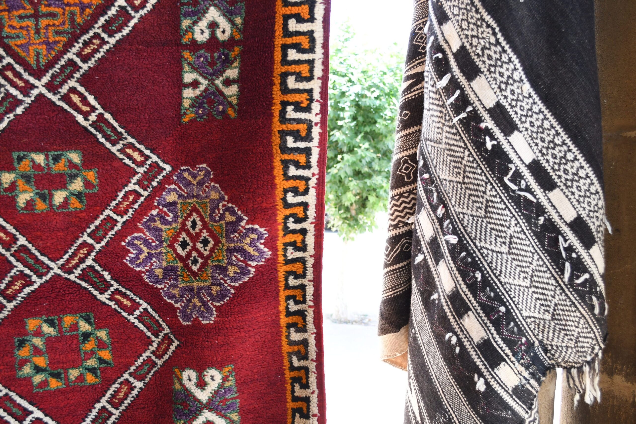 a woman standing next to a red rug. il_fullxfull.6017206050_omn2.jpg