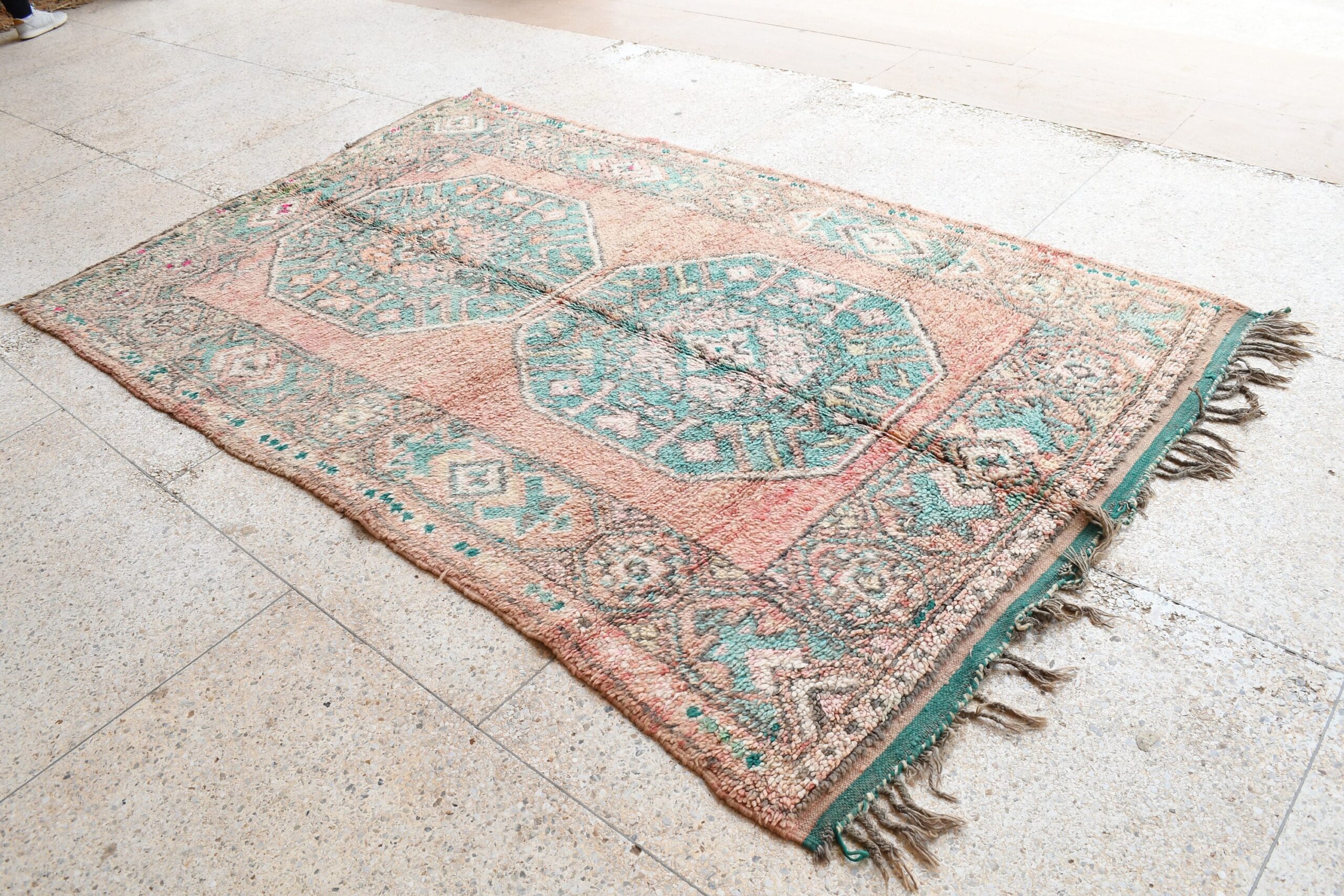 a rug with a pink and blue design on it. il_fullxfull.6017478762_p4v1.jpg