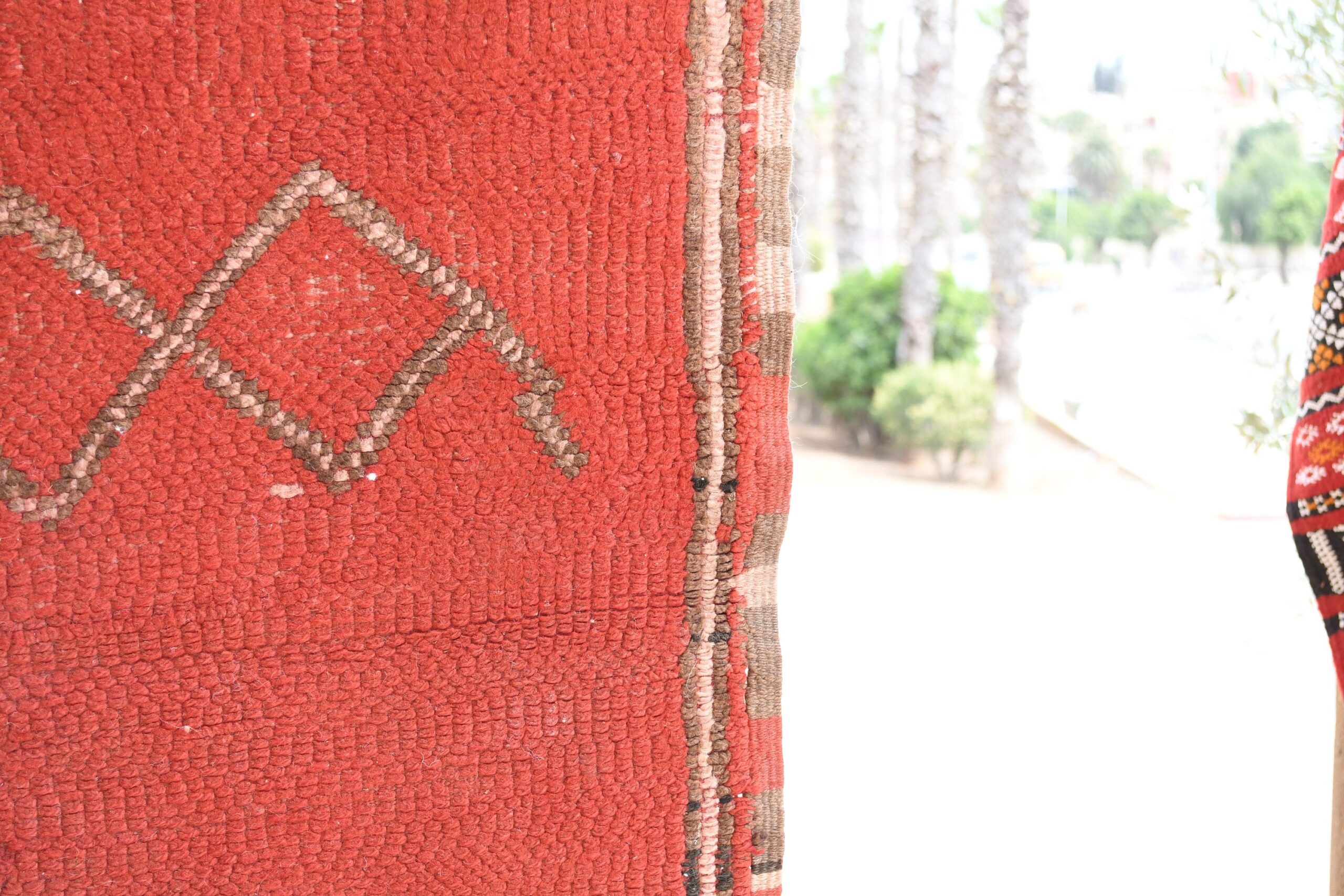 a woman standing next to a red rug. il_fullxfull.6017513888_2a1b.jpg
