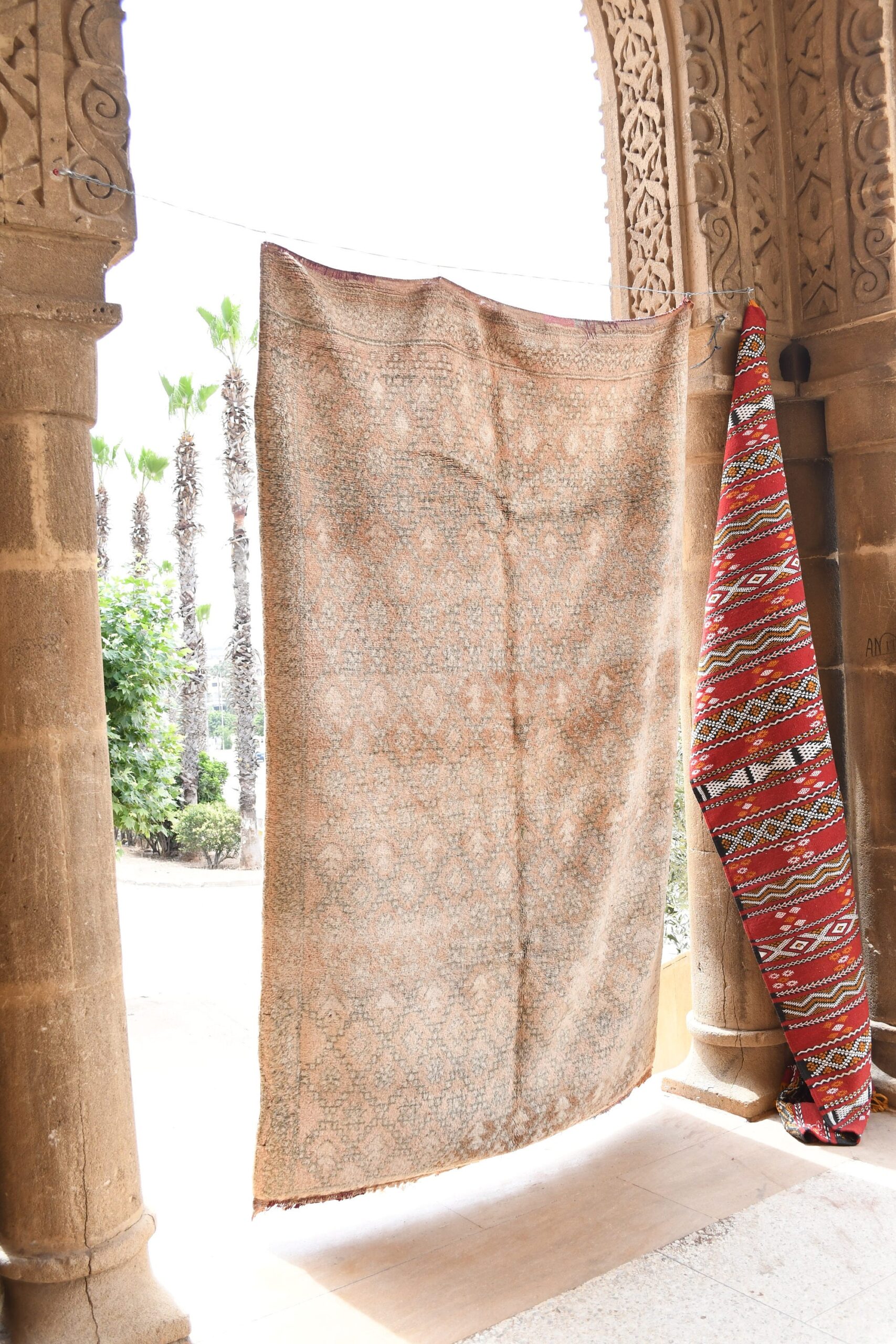 a woman is standing in a doorway with a red umbrella. il_fullxfull.6023092774_o1z1.jpg