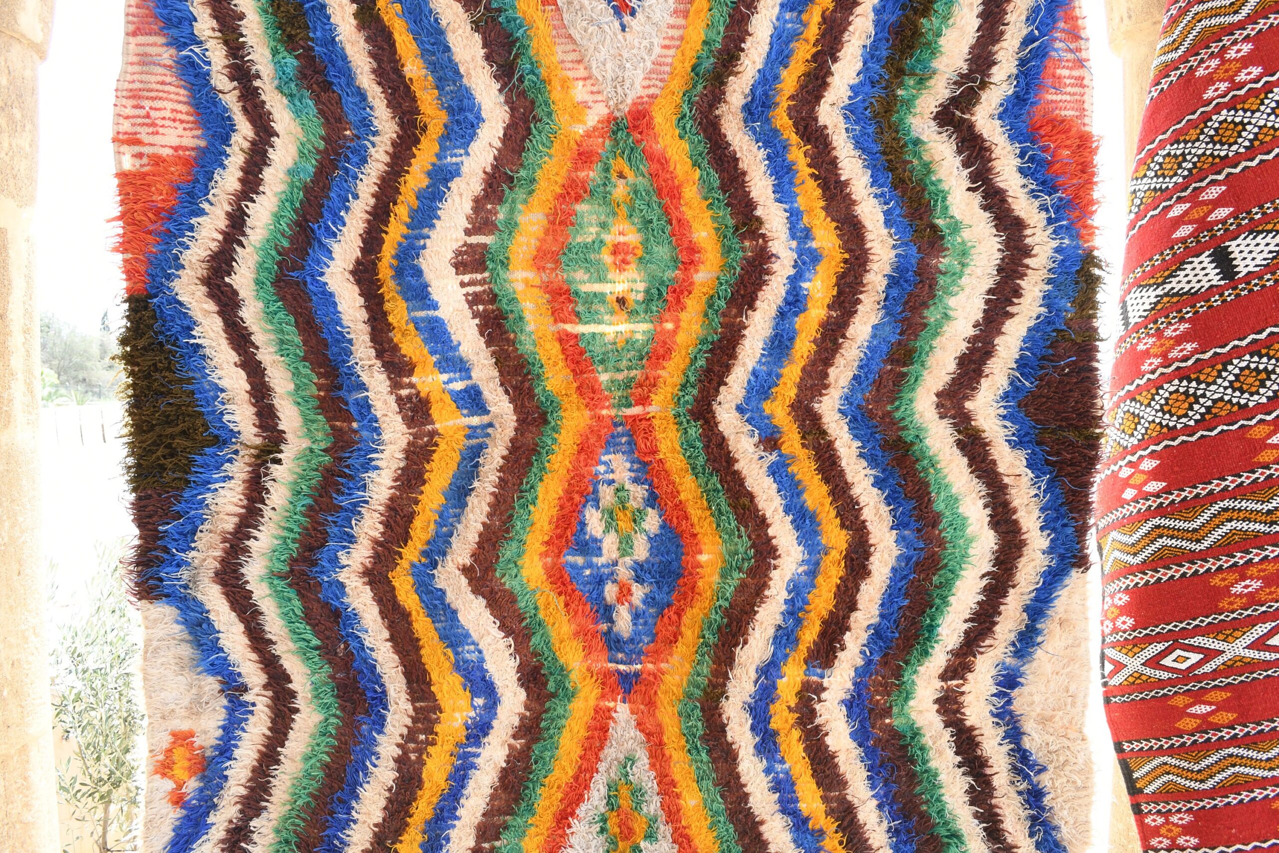 a colorful rug with fringes and fringes. il_fullxfull.6028207784_963x.jpg