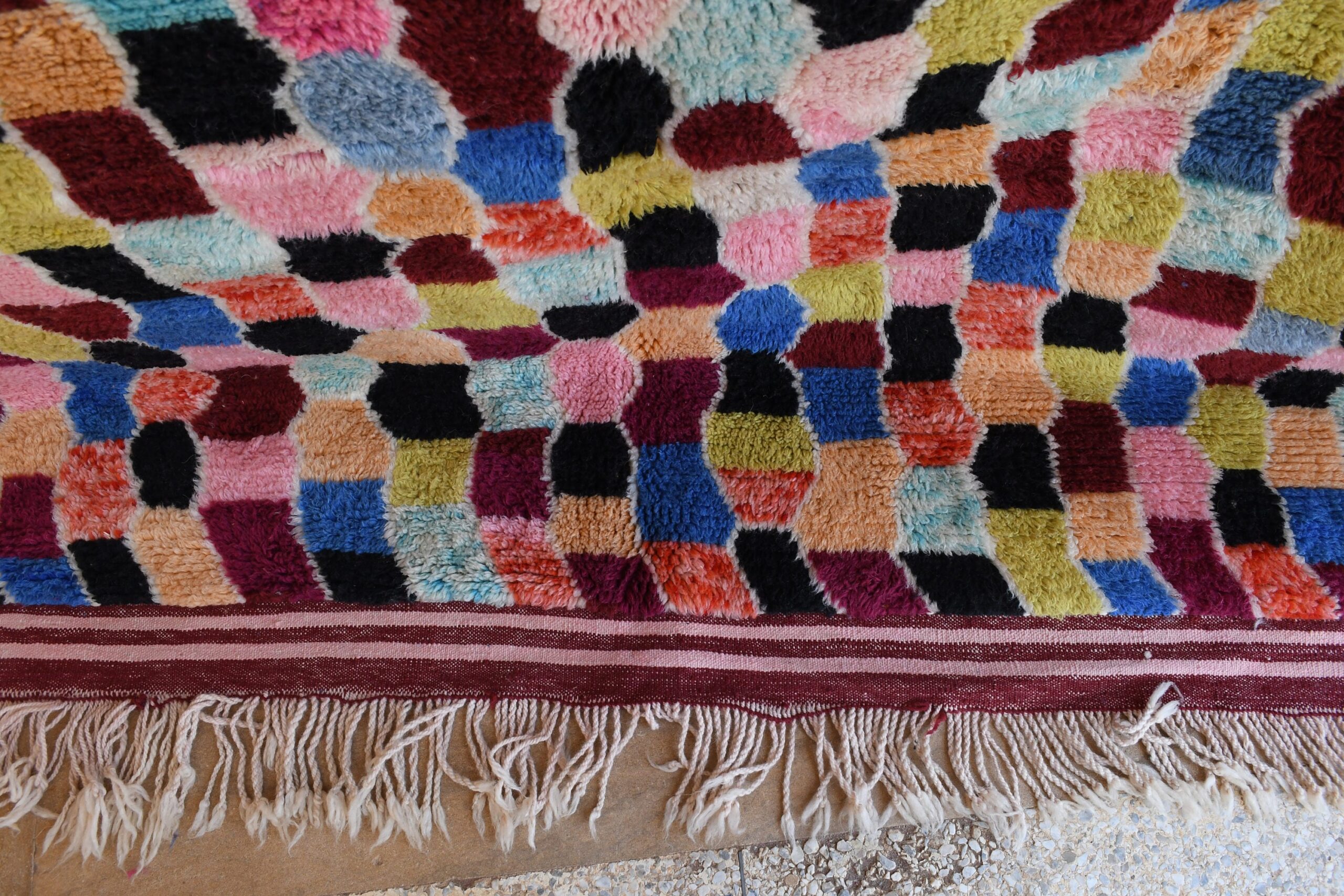 a colorful rug with fringes and fringes. il_fullxfull.6035044030_b90u.jpg
