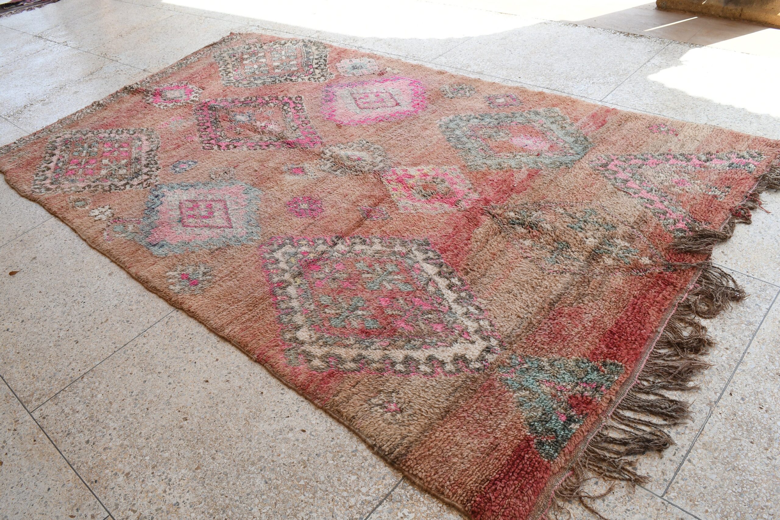 a rug with a pink and blue design on it. il_fullxfull.6073940117_21y9.jpg