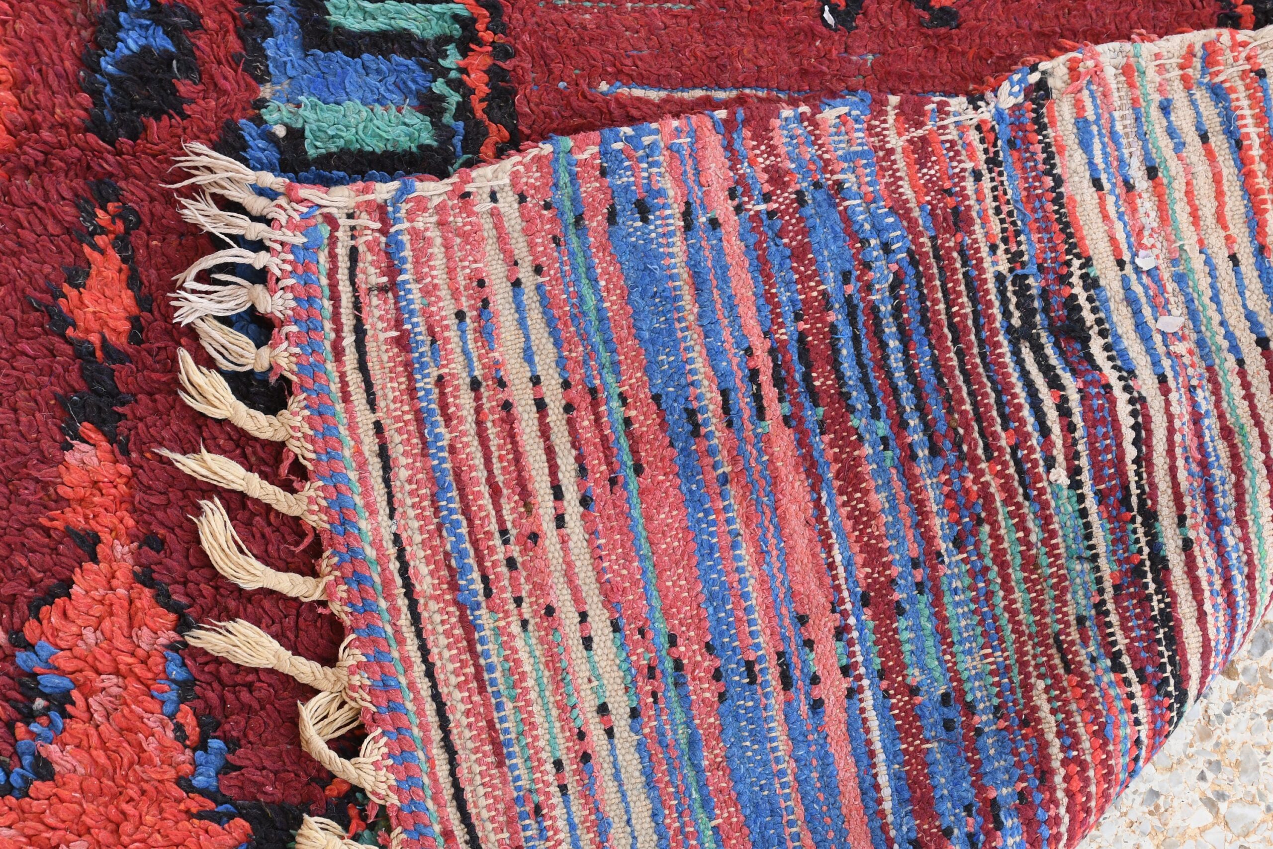 a colorful rug with fringes and fringes. il_fullxfull.6076298485_hcxp.jpg