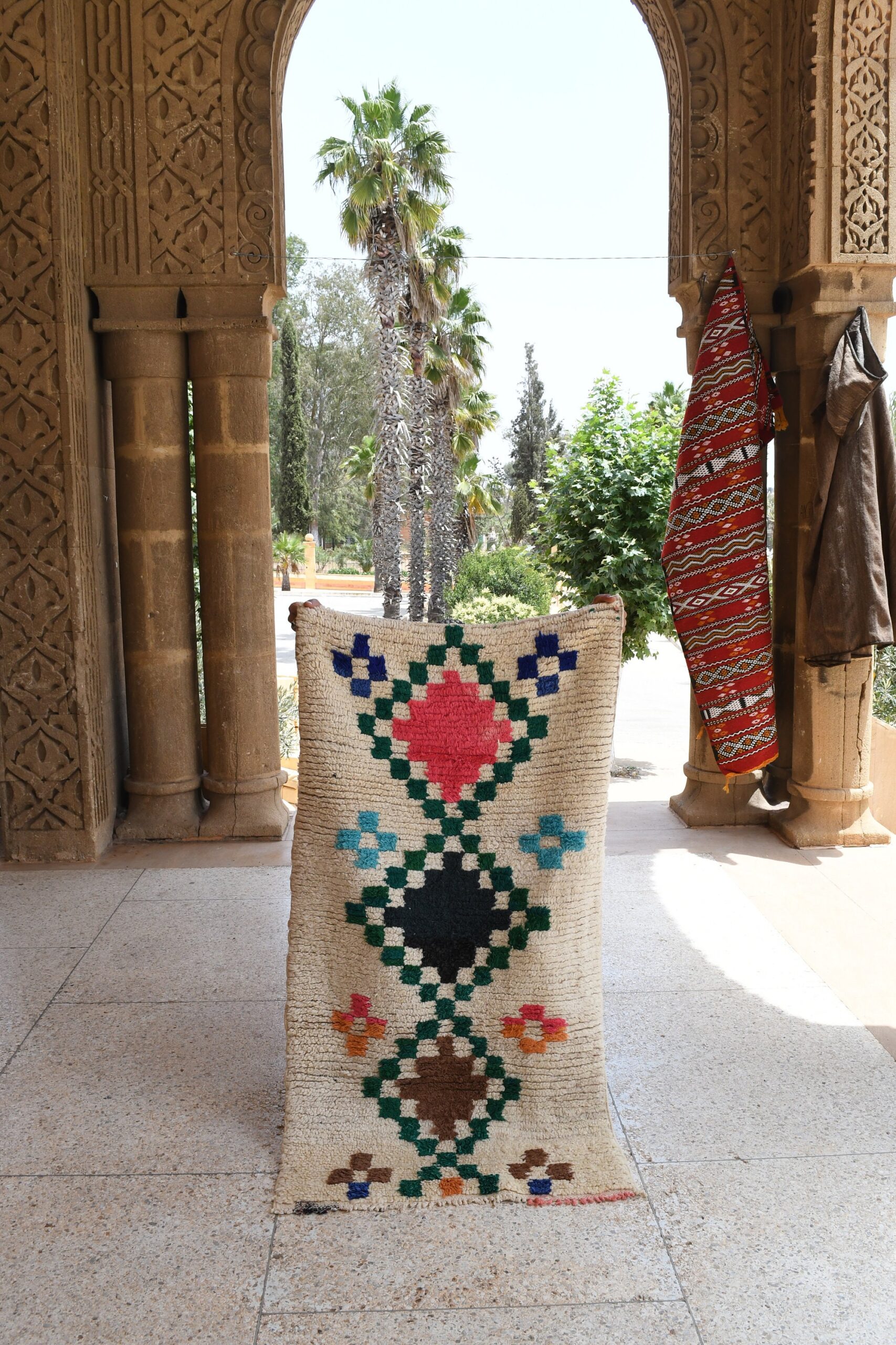 a large woven bag with a colorful pattern. il_fullxfull.6076304051_61r2.jpg