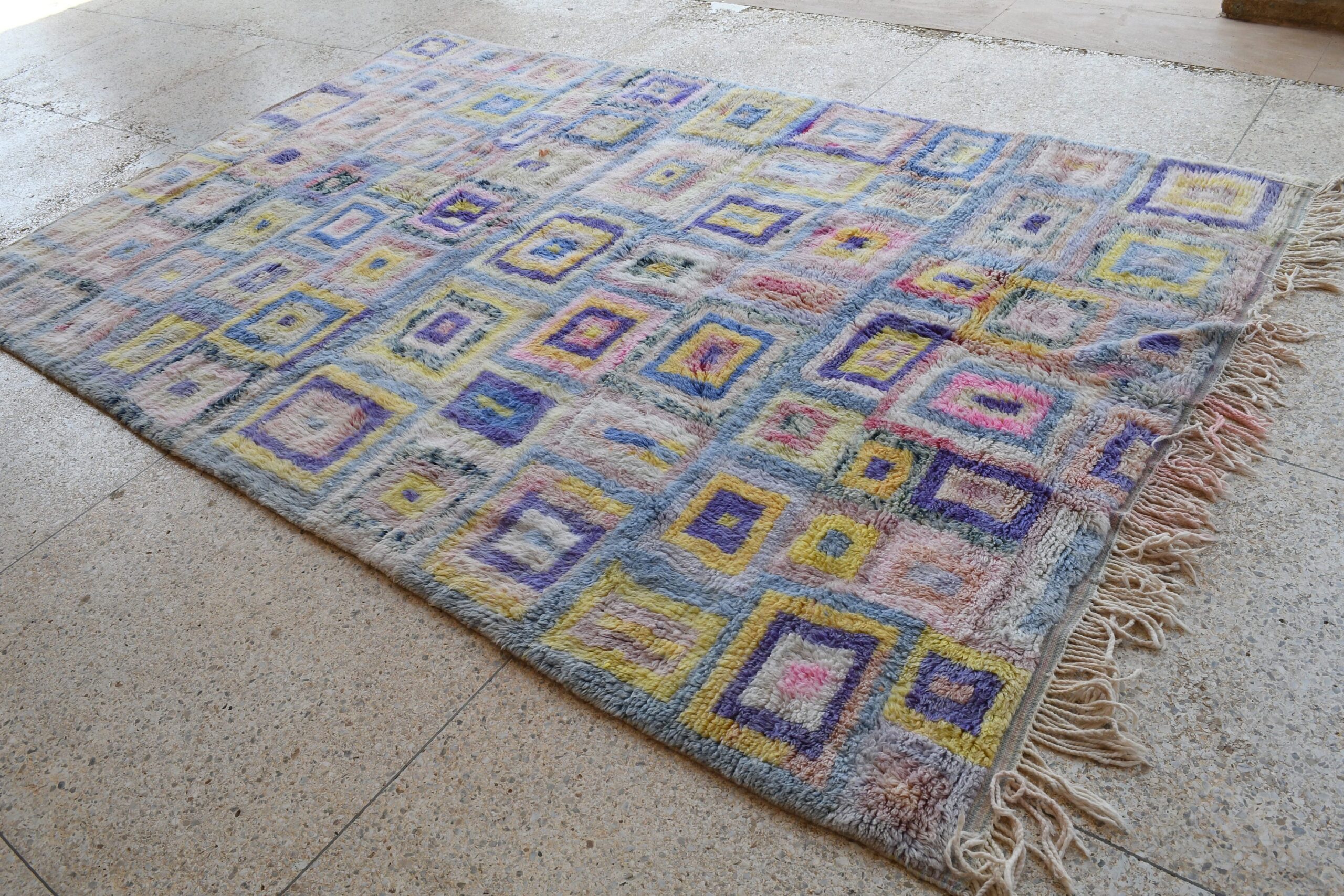 a colorful rug with fringes and fringes. il_fullxfull.6083089881_f8cf.jpg