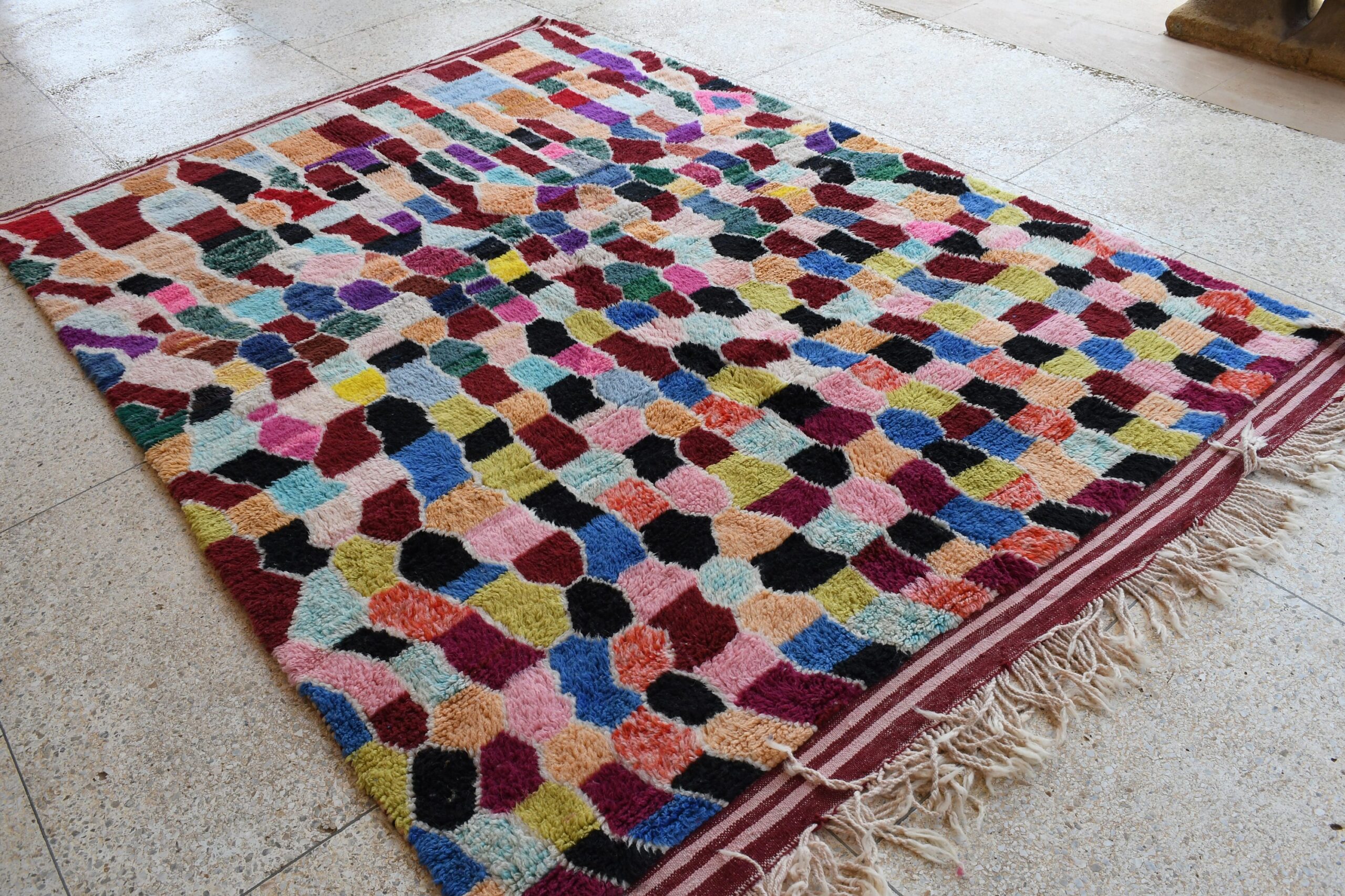 a colorful rug with fringes and fringes. il_fullxfull.6083109905_6fj8.jpg