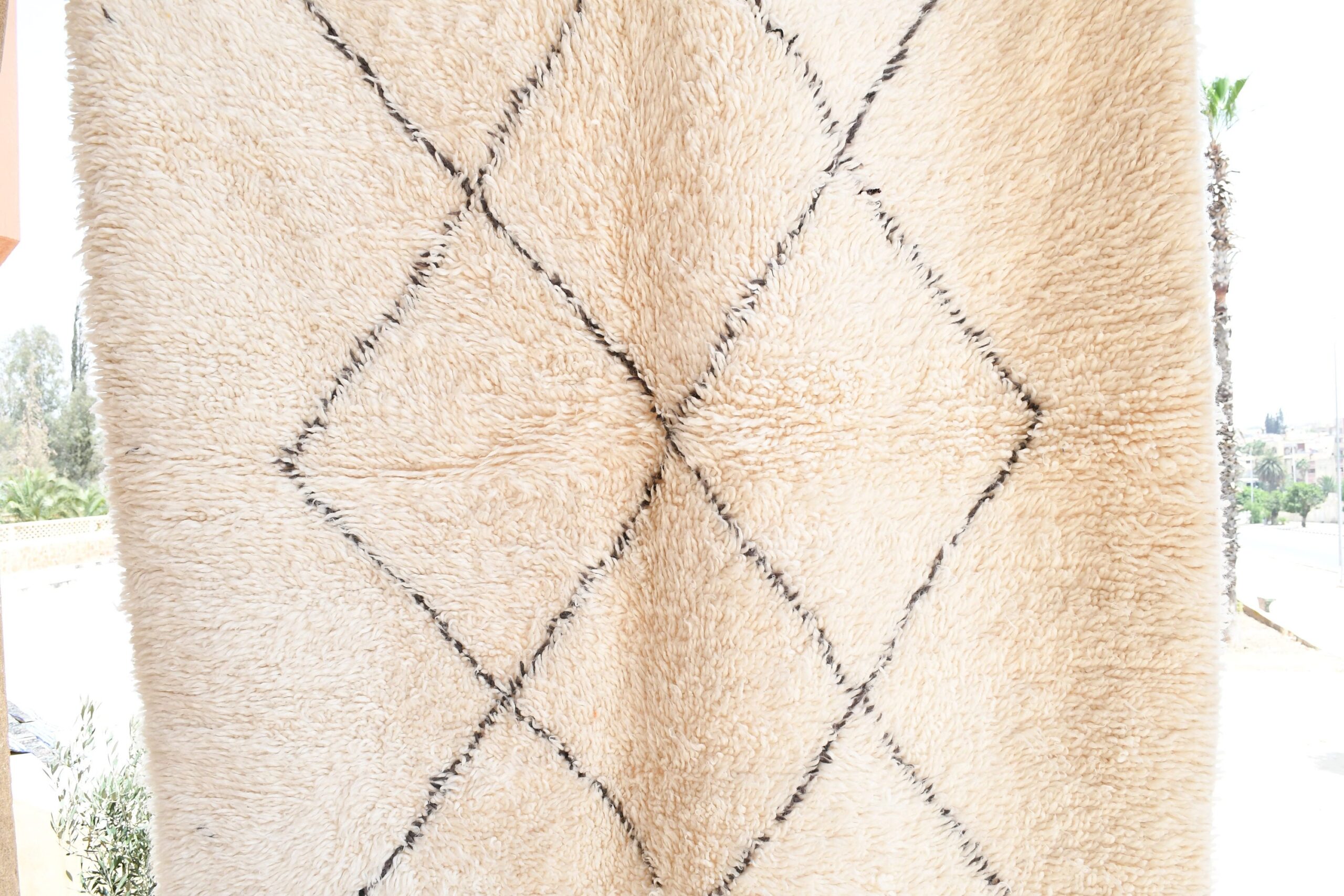 a white rug with a black diamond pattern. il_fullxfull.6083147615_ppul.jpg