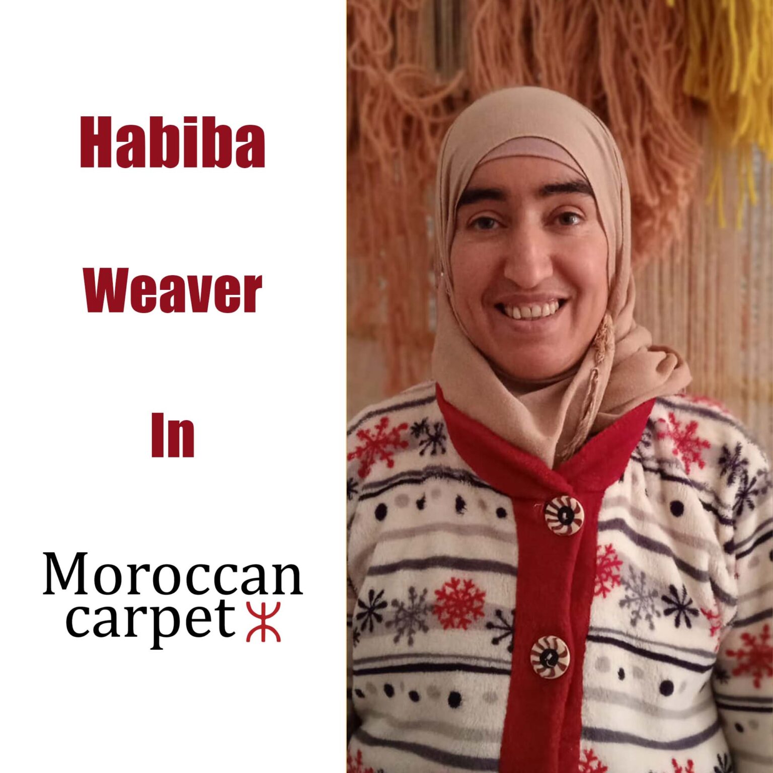 a woman wearing a headscarf. Habiba O Moroccan Carpet