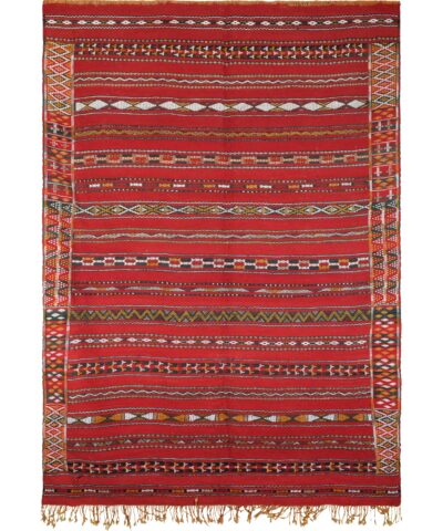 Handmade Moroccan Zemmour Wool Rug 223x317 cm - Vibrant Red Patterns
