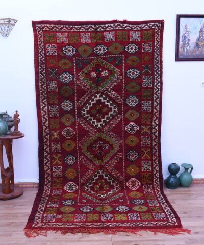 Handmade Zemmour Moroccan Wool Rug 156x301 cm Red Geometric Design