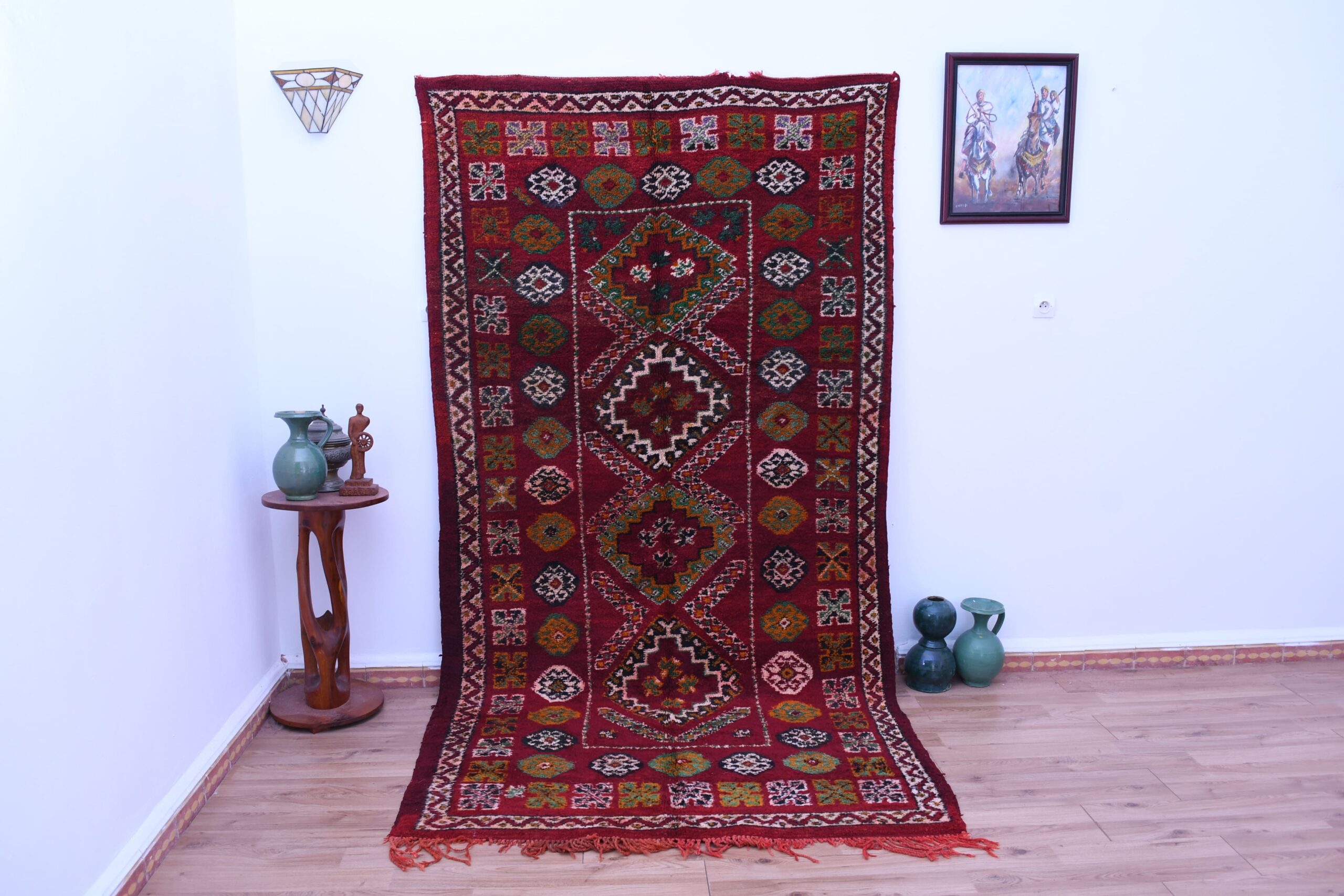 Handmade Zemmour Moroccan Wool Rug 156x301 cm Red Geometric Design