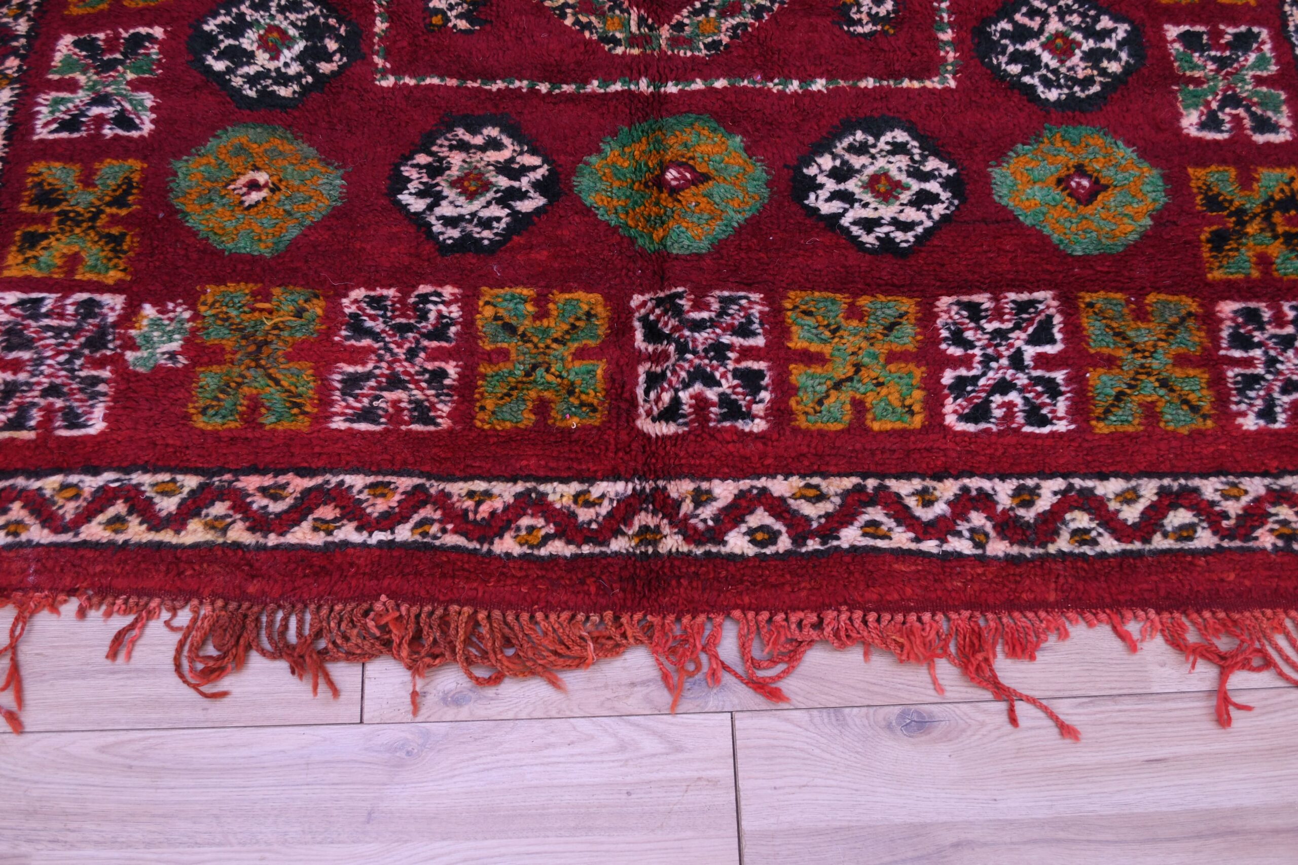 Handmade Zemmour Moroccan Wool Rug 156x301 cm Red Geometric Design - Imagen 2