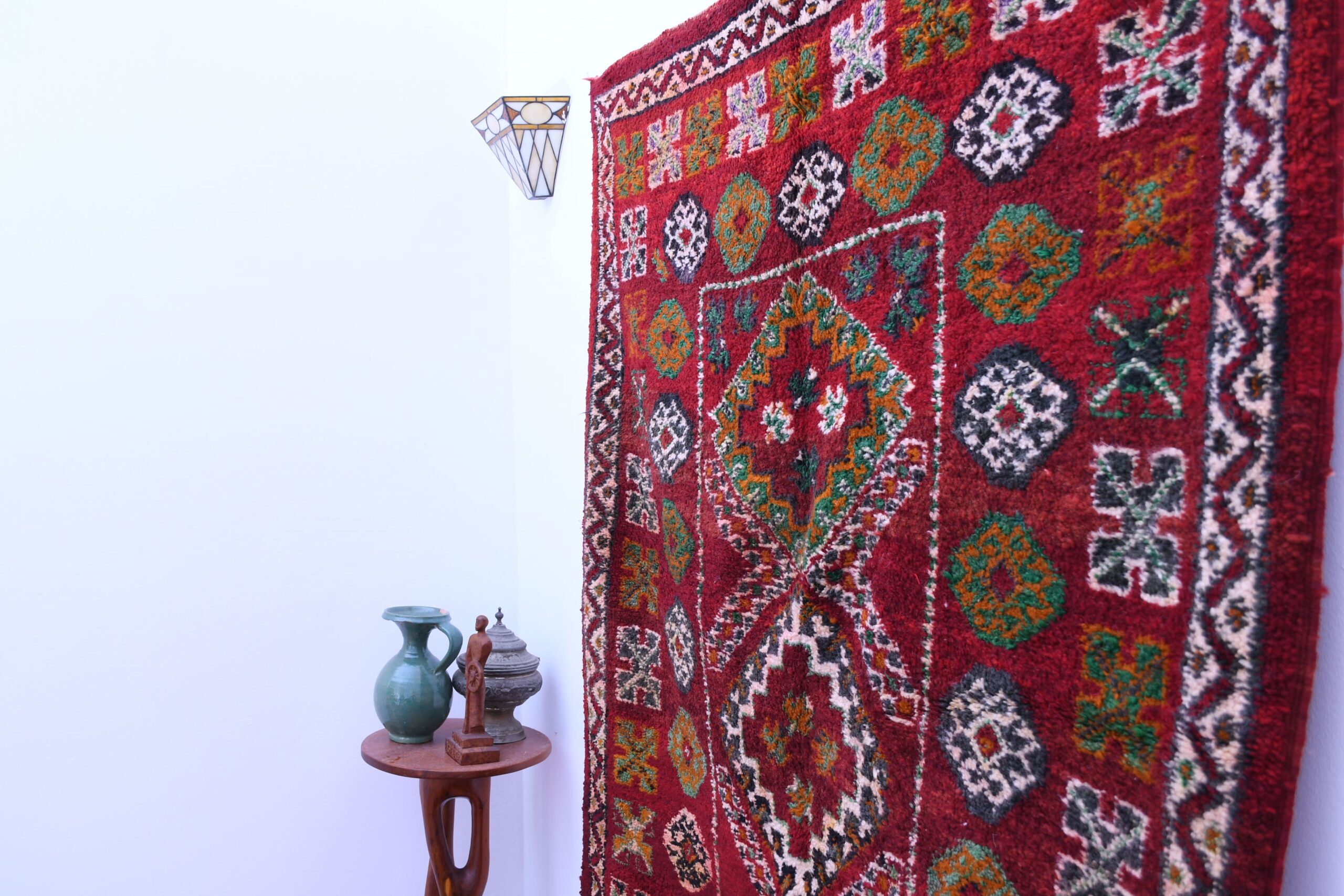 Handmade Zemmour Moroccan Wool Rug 156x301 cm Red Geometric Design - Imagen 7