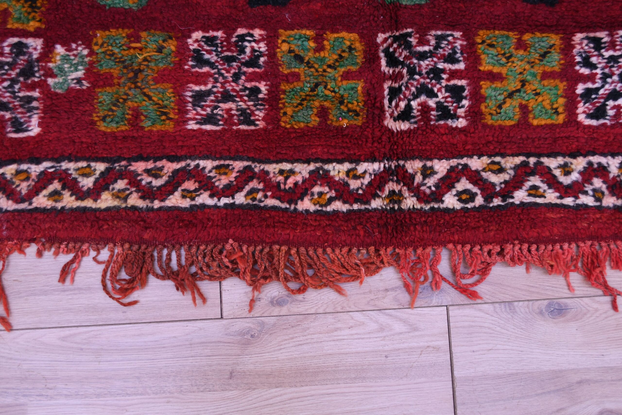 Handmade Zemmour Moroccan Wool Rug 156x301 cm Red Geometric Design - Imagen 8