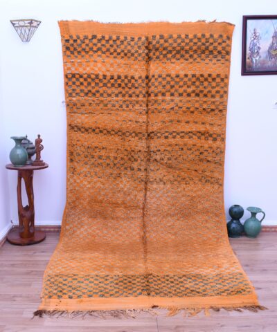 Handmade Zemmour Moroccan Wool Rug - Vibrant Orange, 158x332 cm, Bohemian Style