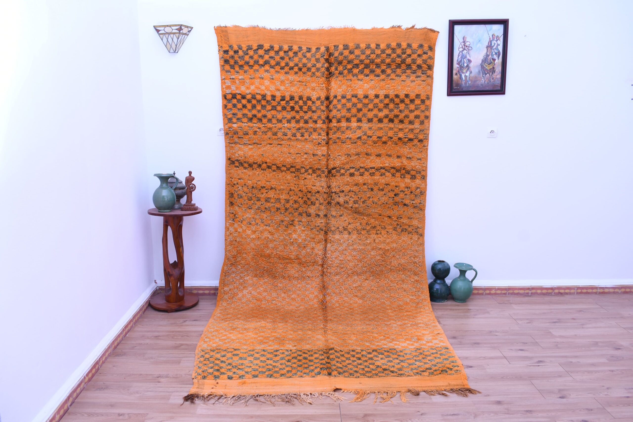 Handmade Zemmour Moroccan Wool Rug - Vibrant Orange, 158x332 cm, Bohemian Style