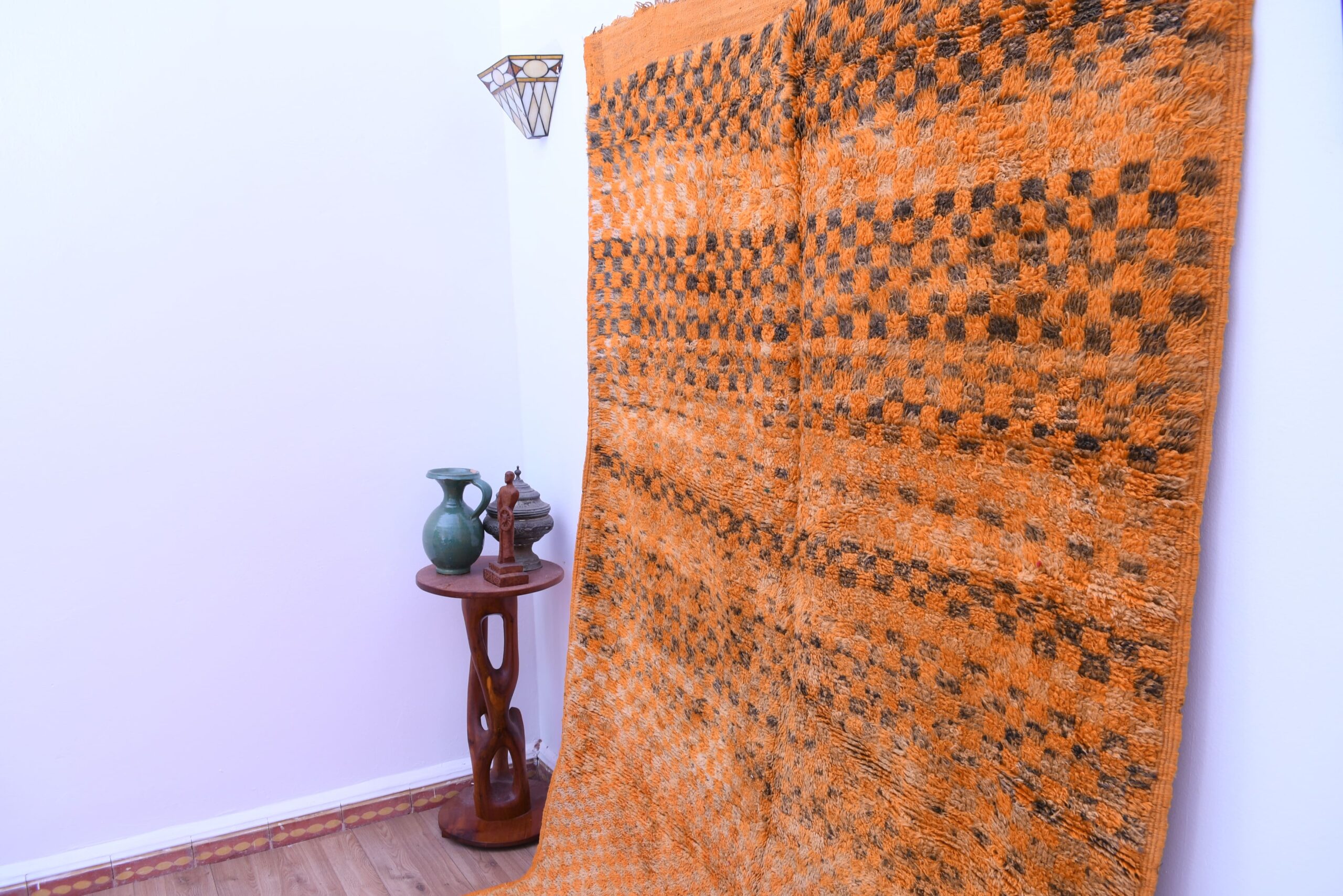 Handmade Zemmour Moroccan Wool Rug - Vibrant Orange, 158x332 cm, Bohemian Style – Image 5