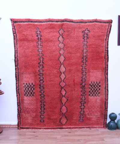 Handmade Moroccan Zemmour Wool Rug, 179x211cm, Red, Unique Tribal Design