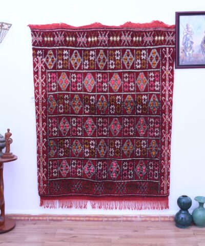 Handmade Red Zemmour Moroccan Wool Rug 145x184 cm - Bohemian Style