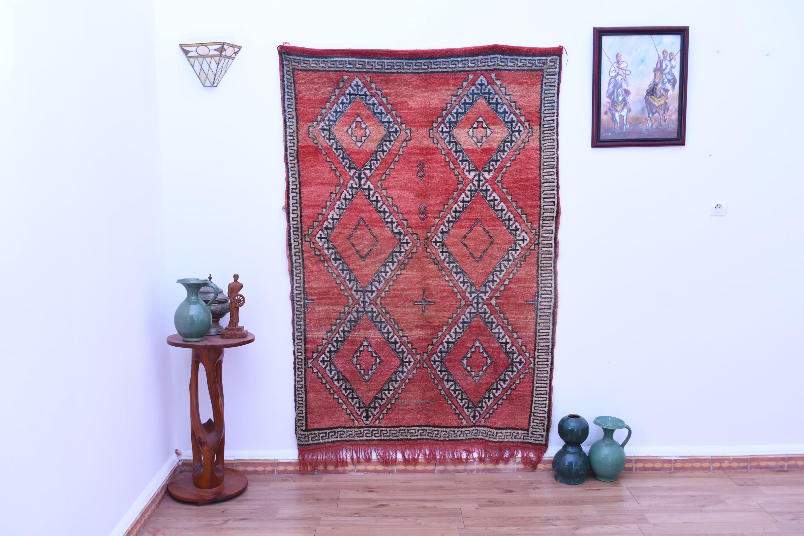 Handmade Red Moroccan Zemmour Wool Rug 131x193 cm - Unique Geometric Design