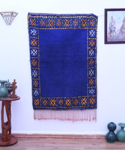 Handmade Blue Zemmour Moroccan Wool Rug 115x158cm - Traditional Craftsmanship