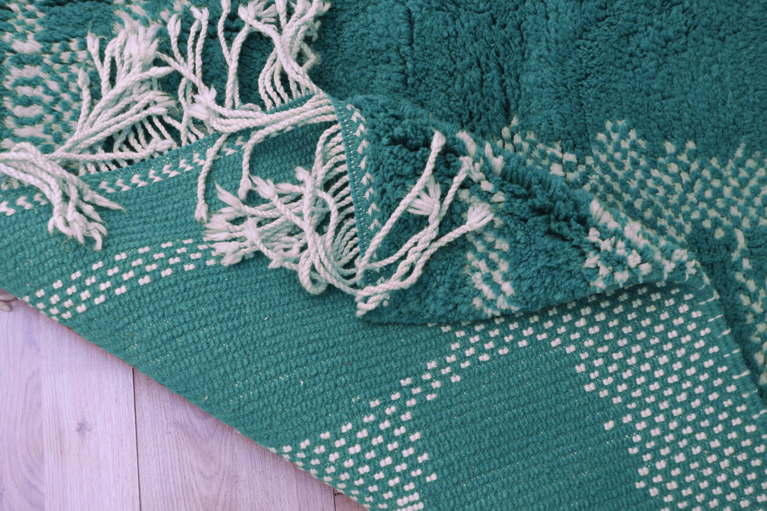 Handmade Modern Beni Ourain Moroccan Rug - 200x300 cm Dark Cyan Wool Masterpiece - Image 10