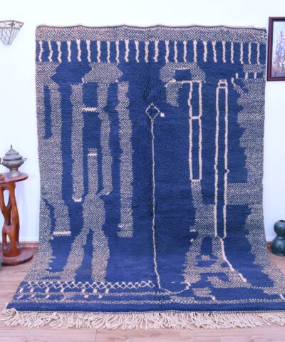 Modern Beni Ourain Moroccan Rug 200x300 cm Dark Blue Geometric Pattern