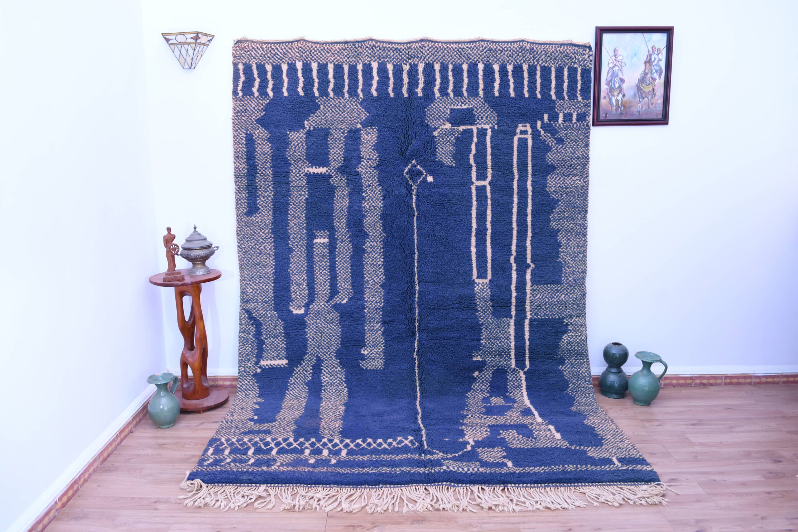 Modern Beni Ourain Moroccan Rug 200x300 cm Dark Blue Geometric Pattern