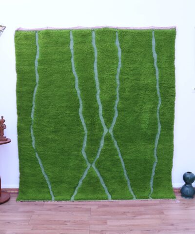 Handmade Green Moroccan Mrirt Wool Rug 200x300cm - Elegant Minimalist Design