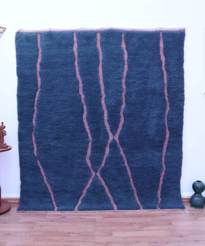 Handmade Mrirt Moroccan Wool Rug - Dark Blue, 200x300 cm, Unique Design