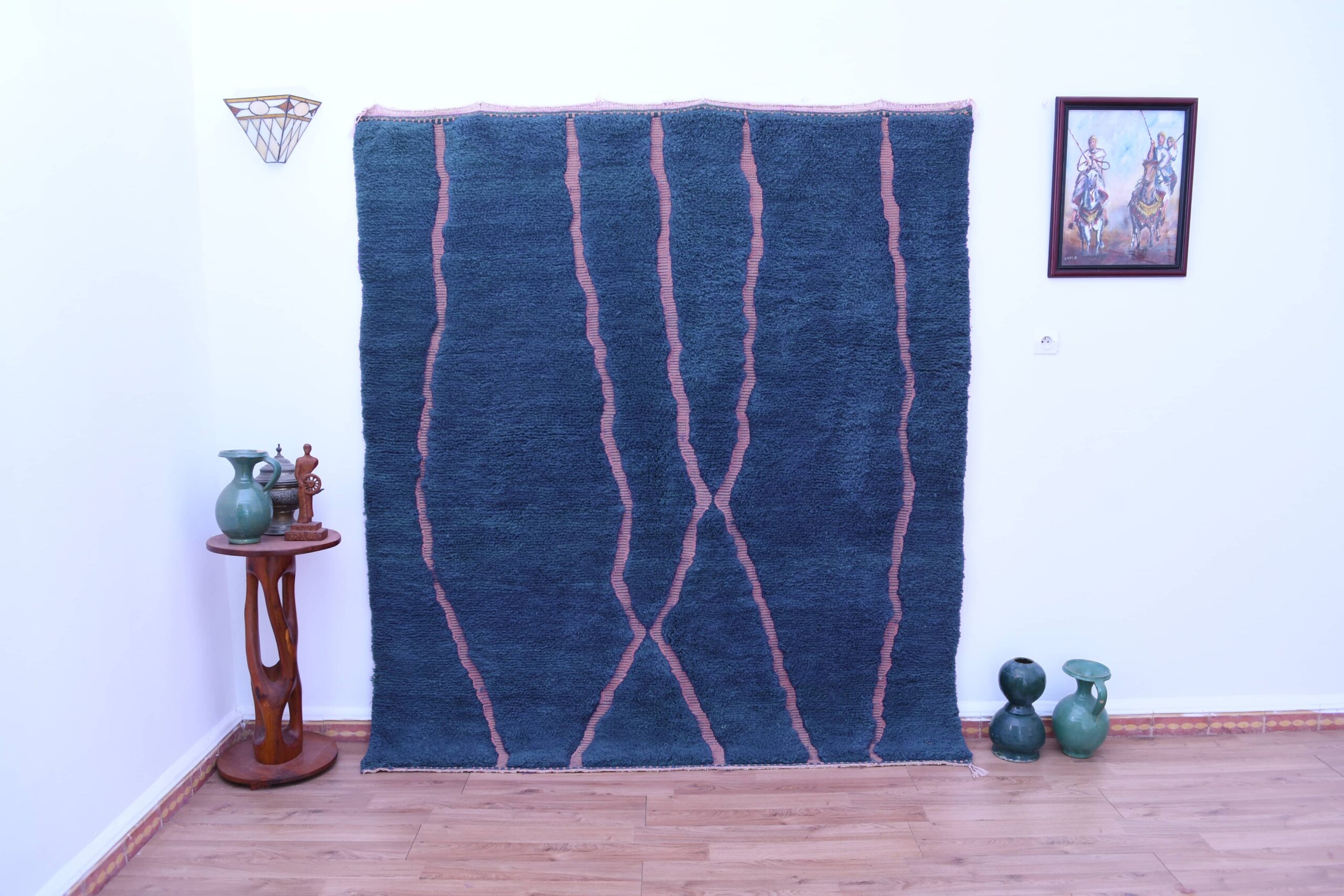 Handmade Mrirt Moroccan Wool Rug - Dark Blue, 200x300 cm, Unique Design