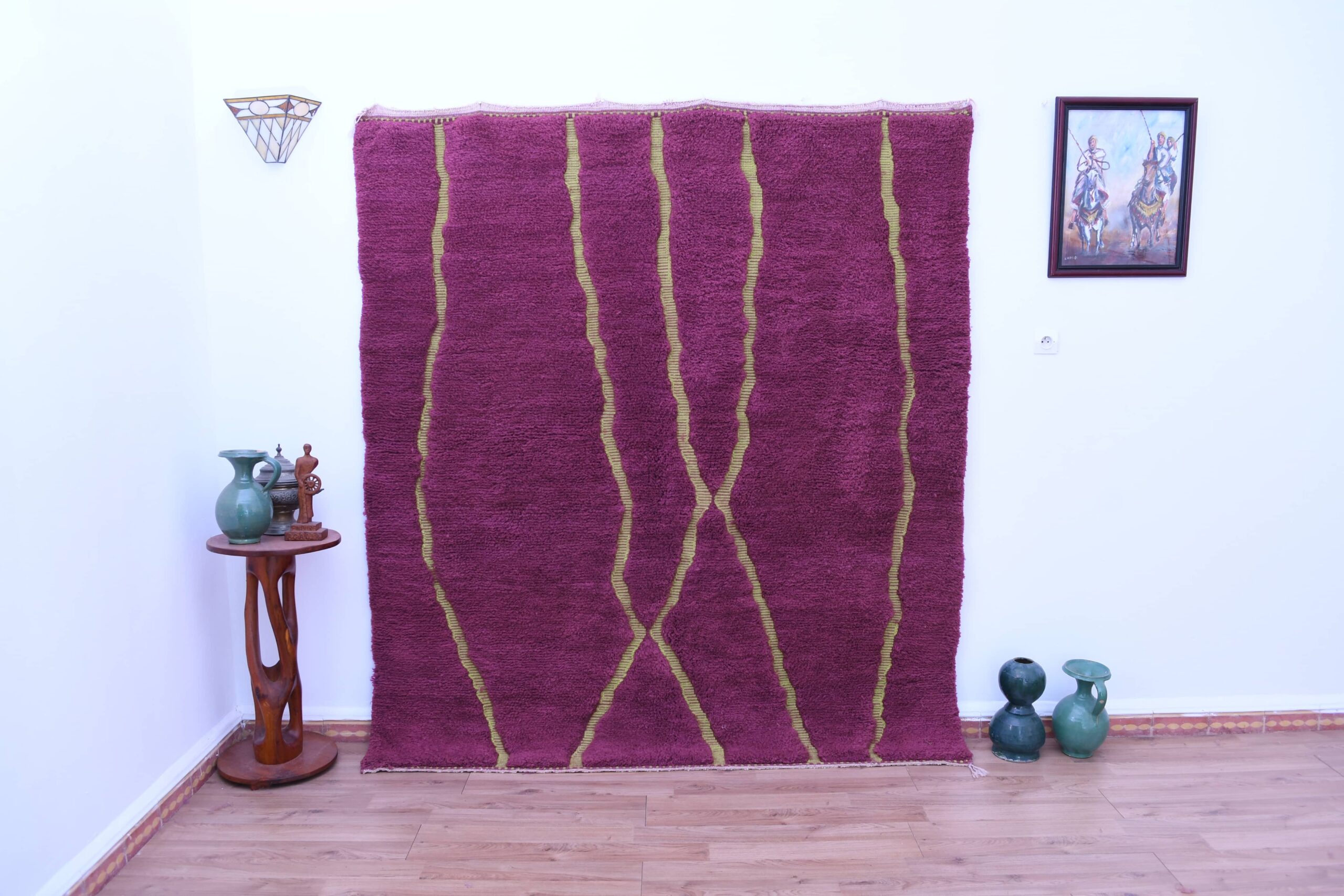 Handmade Moroccan Mrirt Rug 200x300cm Wool Dark Pink Wavy Design