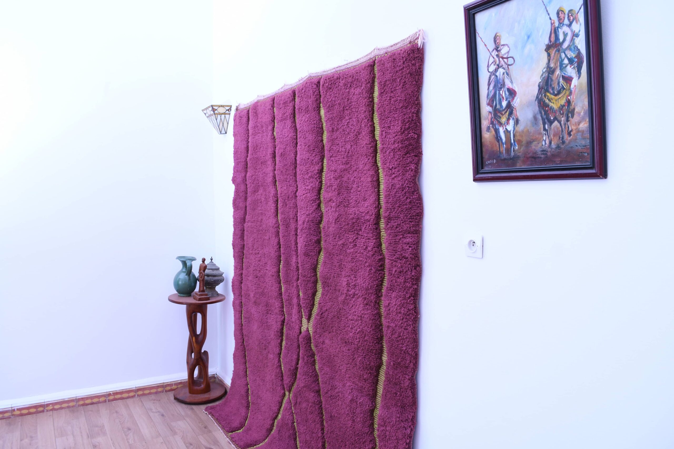 Handmade Moroccan Mrirt Rug 200x300cm Wool Dark Pink Wavy Design - Image 4