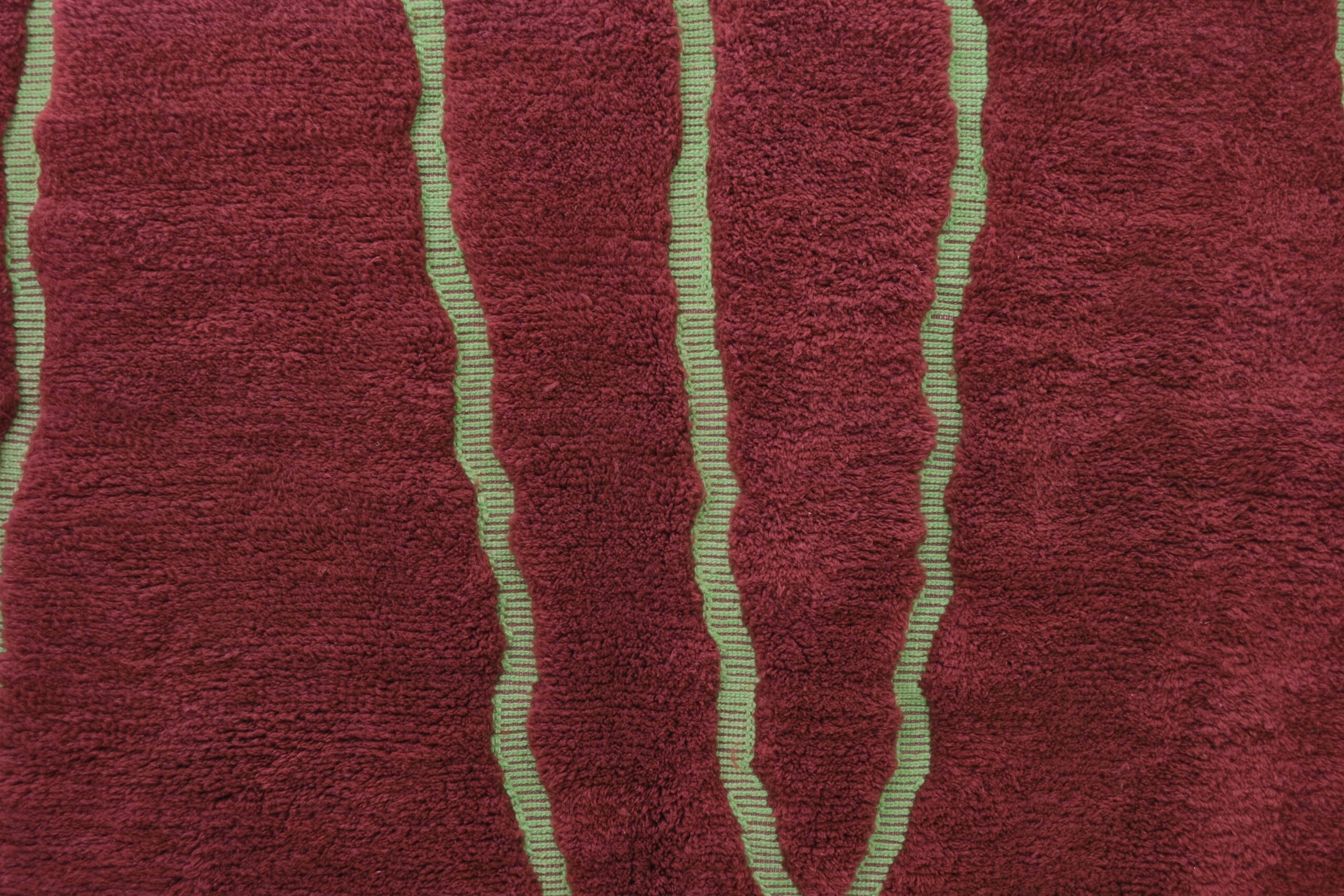 Handmade Dark Red Mrirt Moroccan Wool Rug 200x300cm - Elegant Green Accents - Image 2