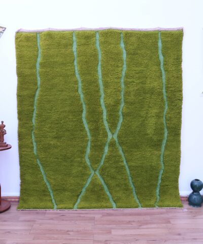 Handmade Olive Green Moroccan Mrirt Wool Rug 200x300 cm - Elegant Minimalist Design
