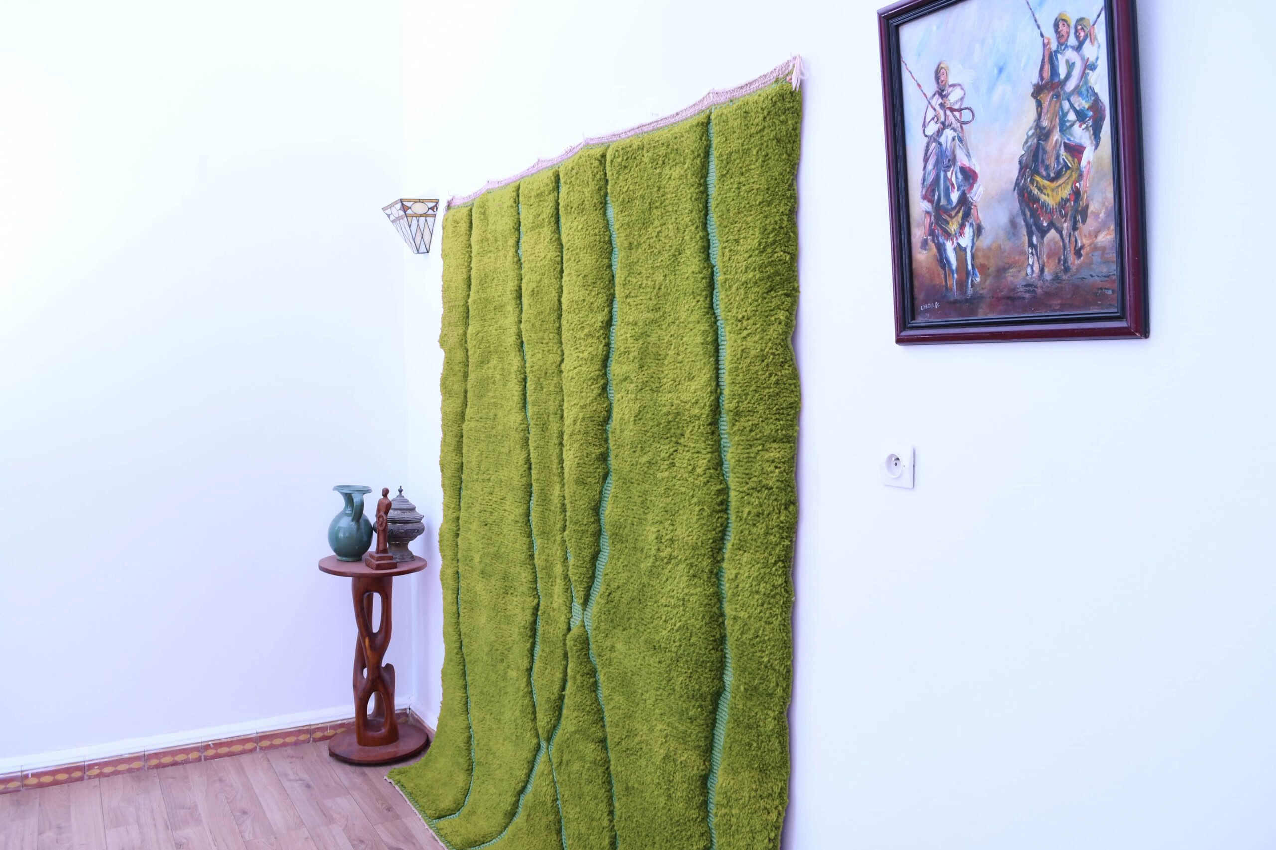 Handmade Olive Green Moroccan Mrirt Wool Rug 200x300 cm - Elegant Minimalist Design - Image 4