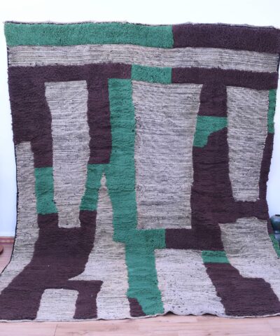 Handmade Moroccan Mrirt Wool Rug 200x300 cm - White, Brown, Turquoise Geometric Design