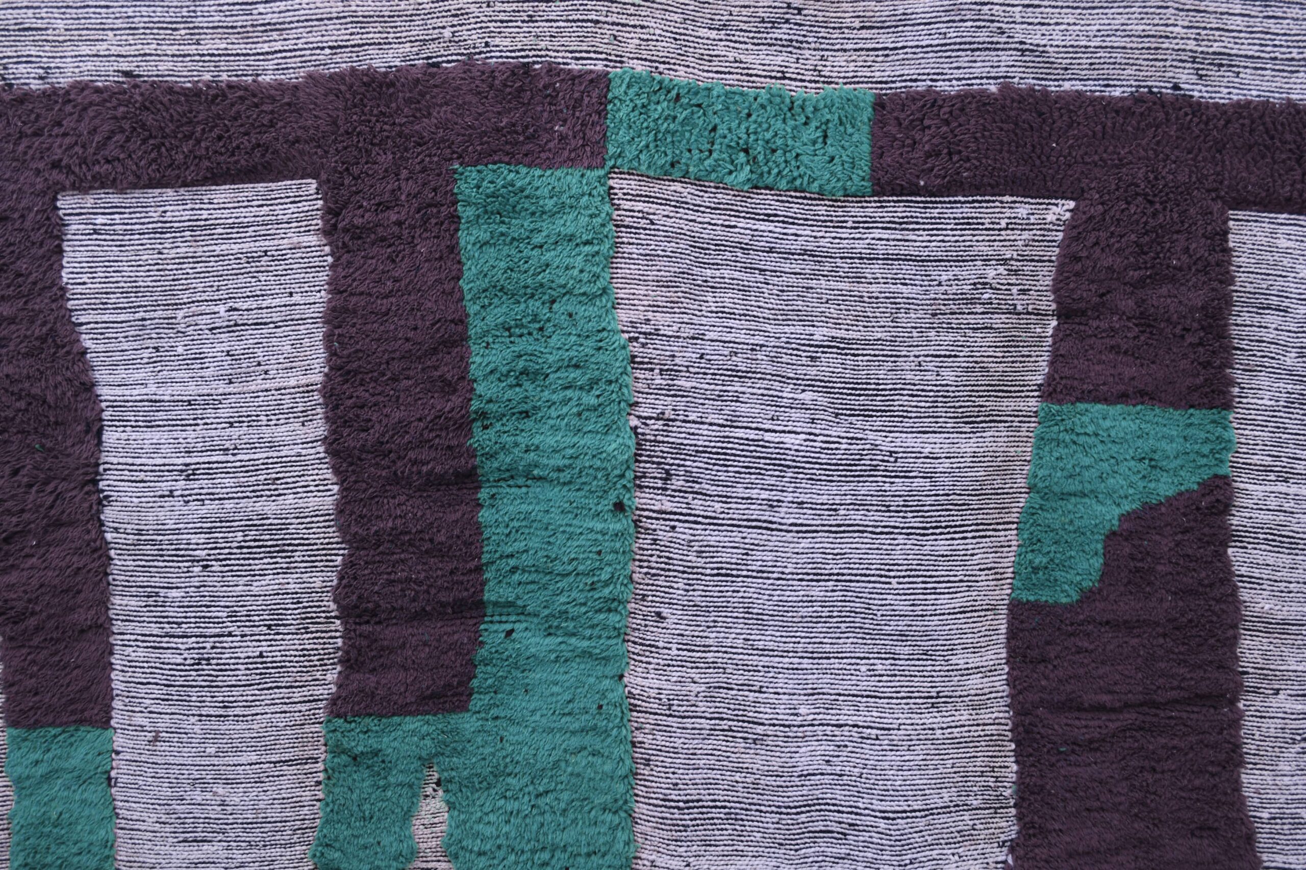 Handmade Moroccan Mrirt Wool Rug 200x300 cm - White, Brown, Turquoise Geometric Design - Image 2