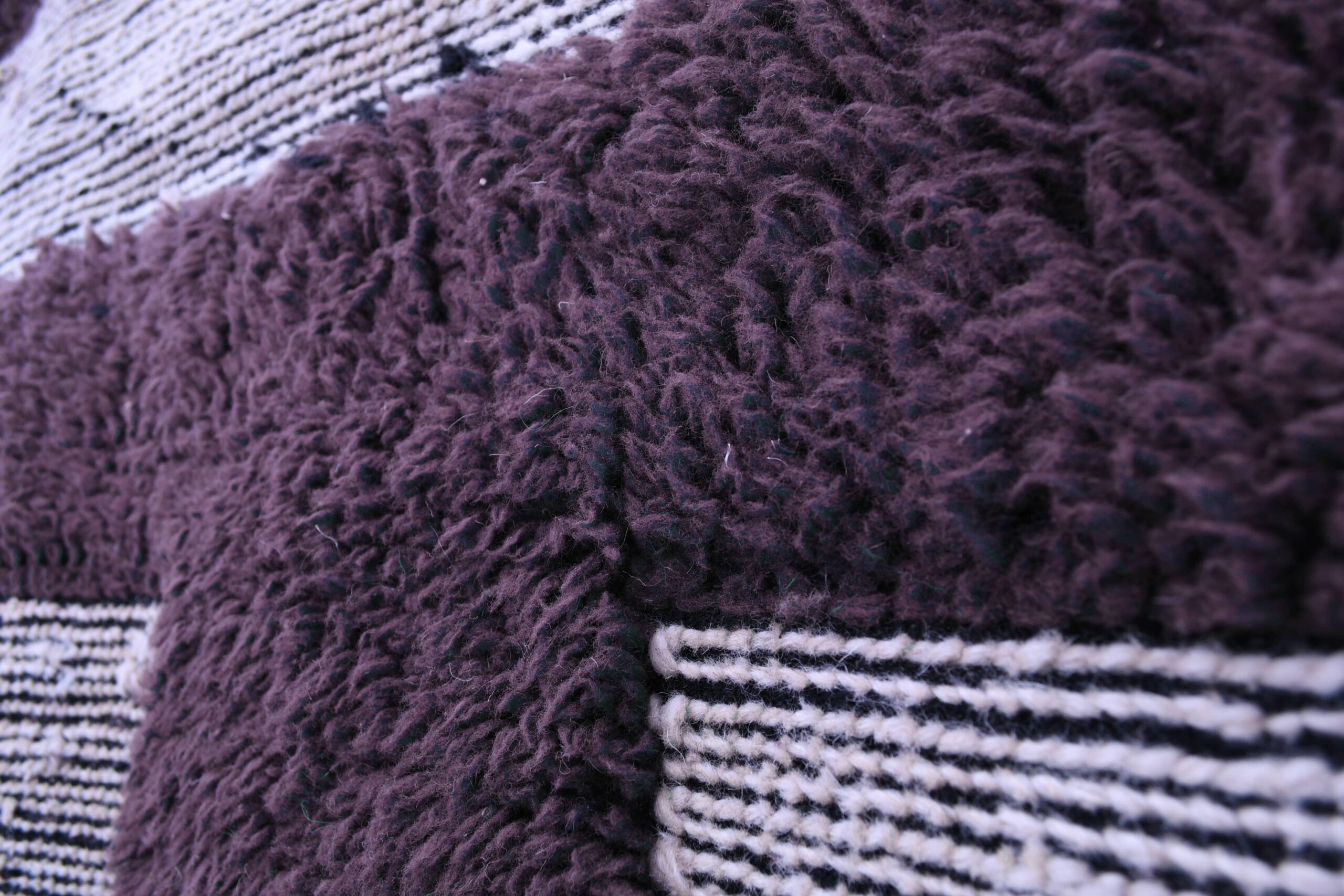 Handmade Moroccan Mrirt Wool Rug 200x300 cm - White, Brown, Turquoise Geometric Design - Image 5